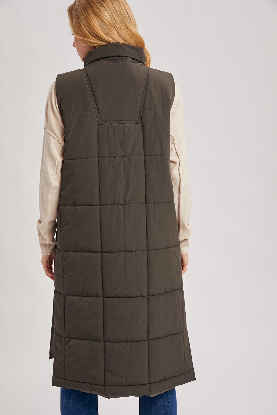 Quilted Longline Puffer Vest - Ash