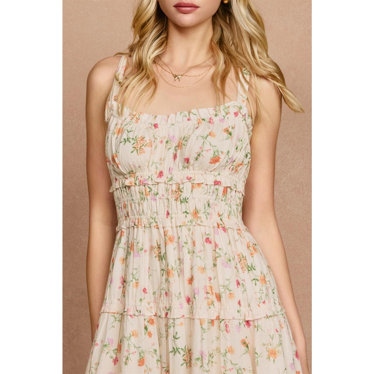 Honey Butter Shirred Midi Dress - Poppy Rose