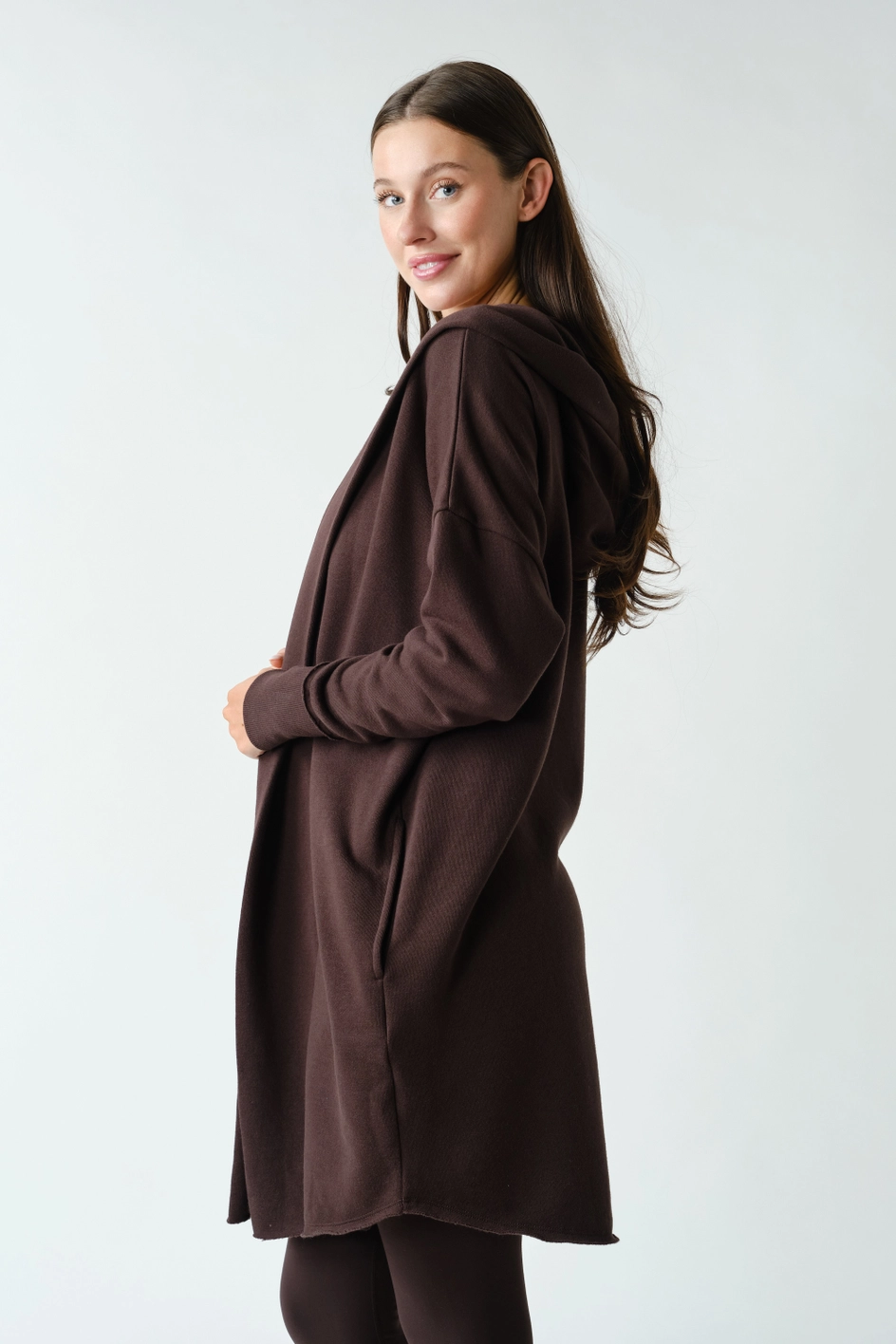 Open Front Longline Hoodie Cardigan