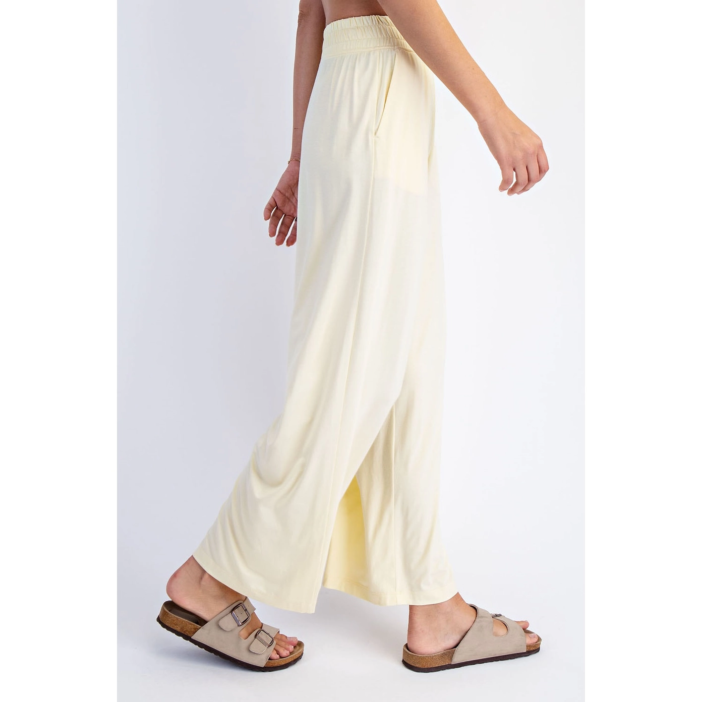 Viscose Modal Cropped Wide Leg Pants - Lemon Chiffon
