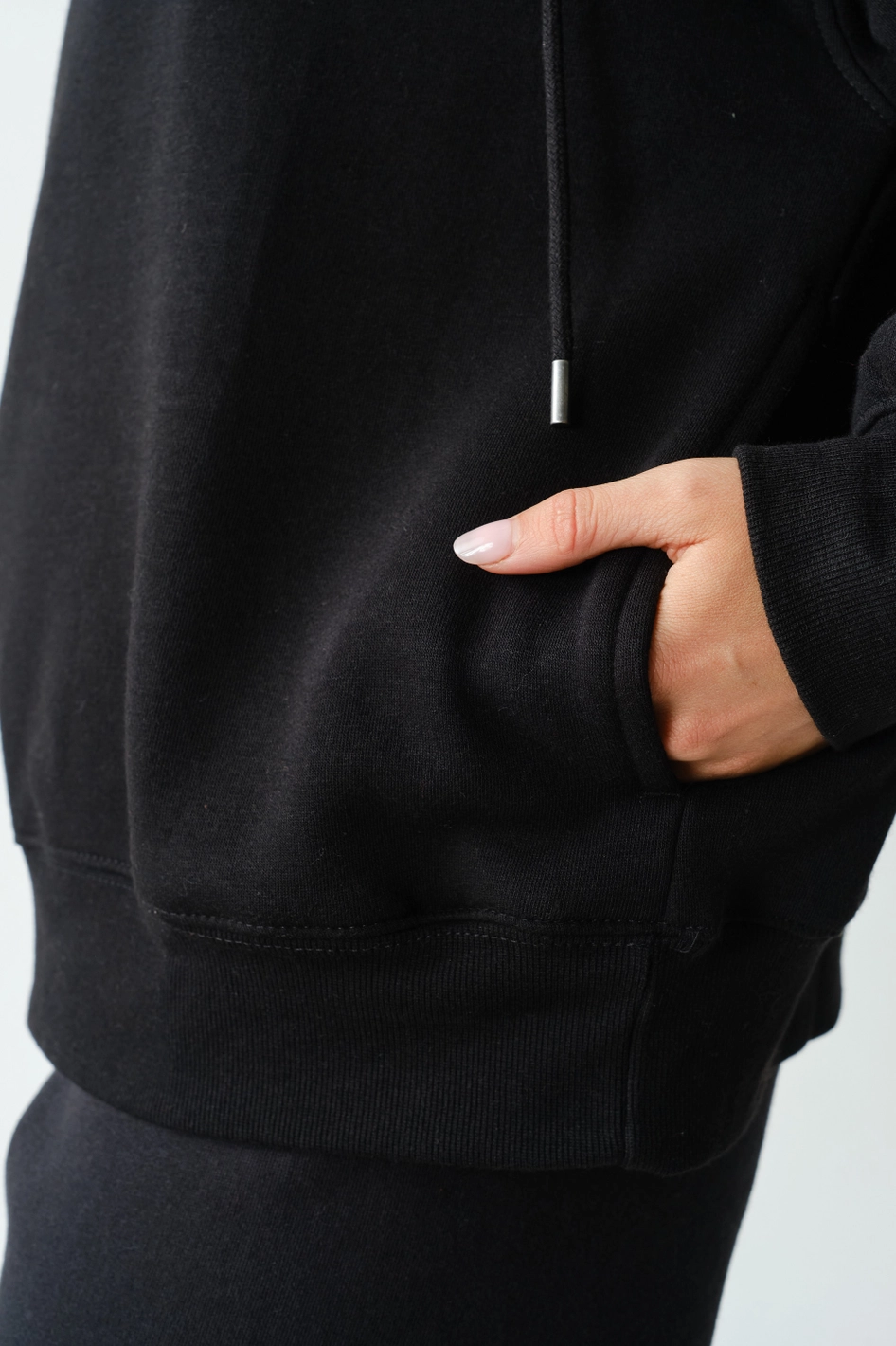 Cotton Fleece Half-Zip Pullover - Black