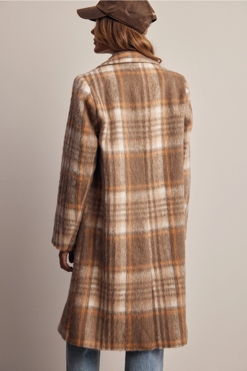 Forte Plaid Brushed Long Coat - Back View