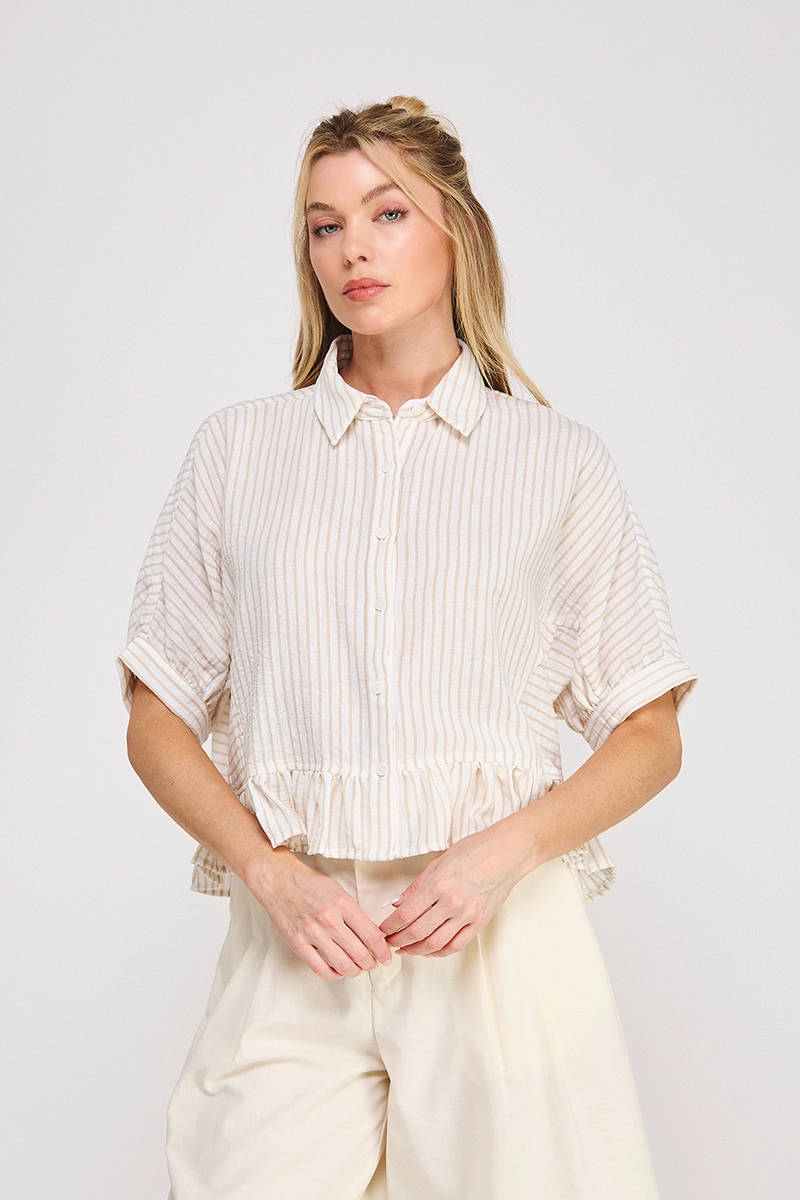 Button Down Top - Natural Stripe