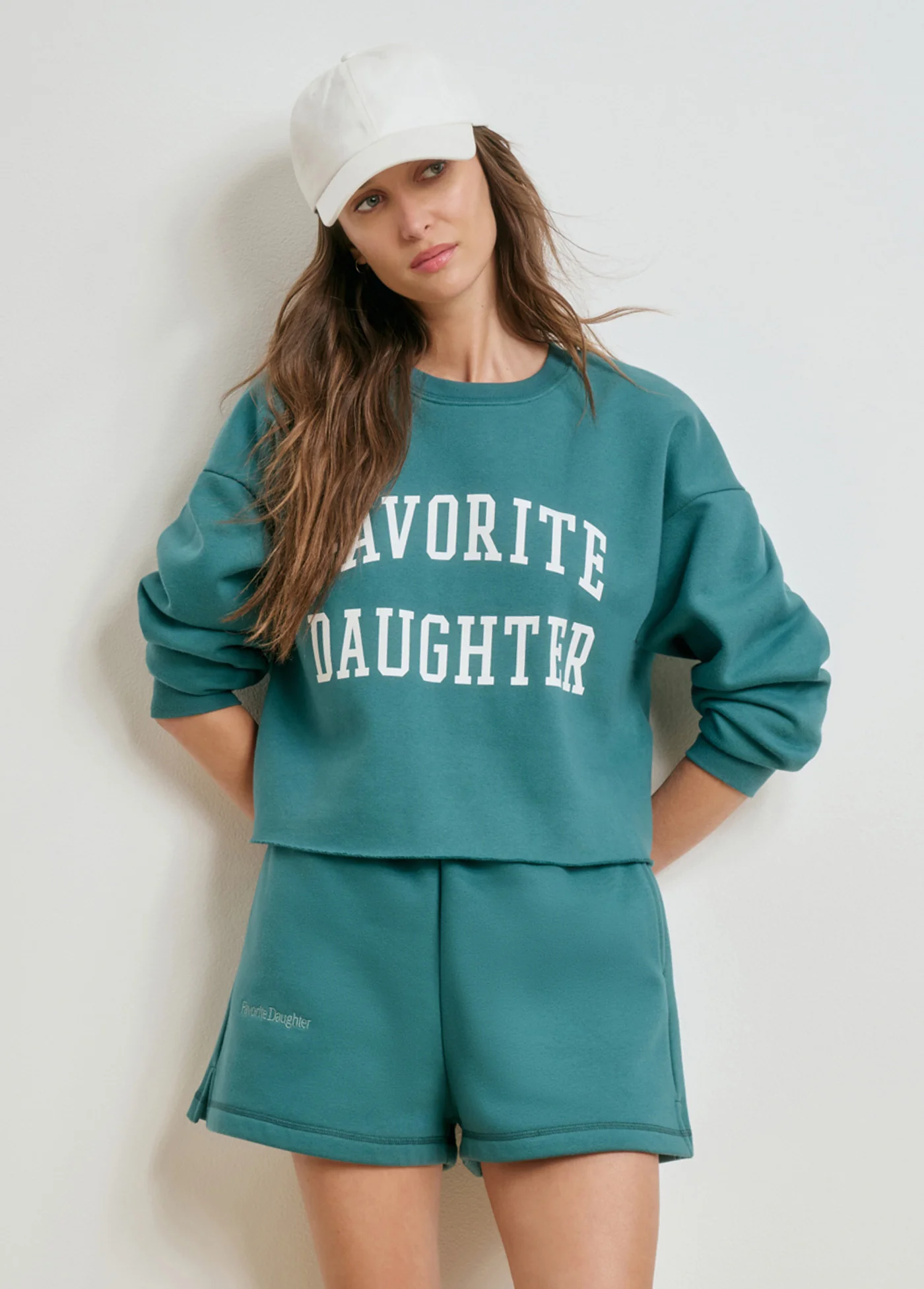 The Cropped Collegiate Sweatshirt - Emerald/Off White