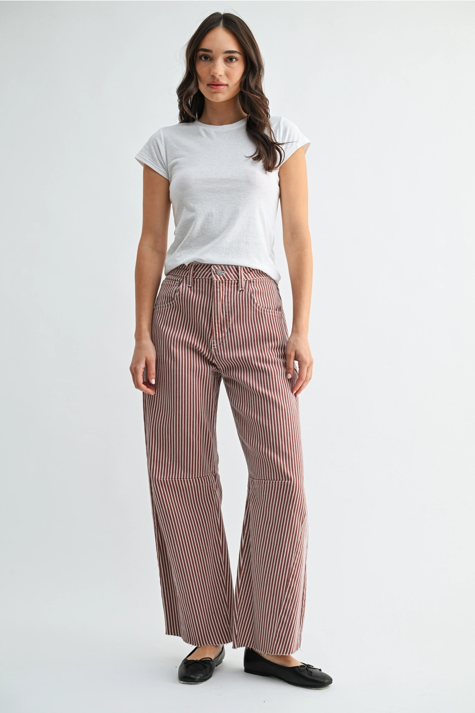 Raw Hem Barrel Jean w/ Seams - Spice Brown Stripe
