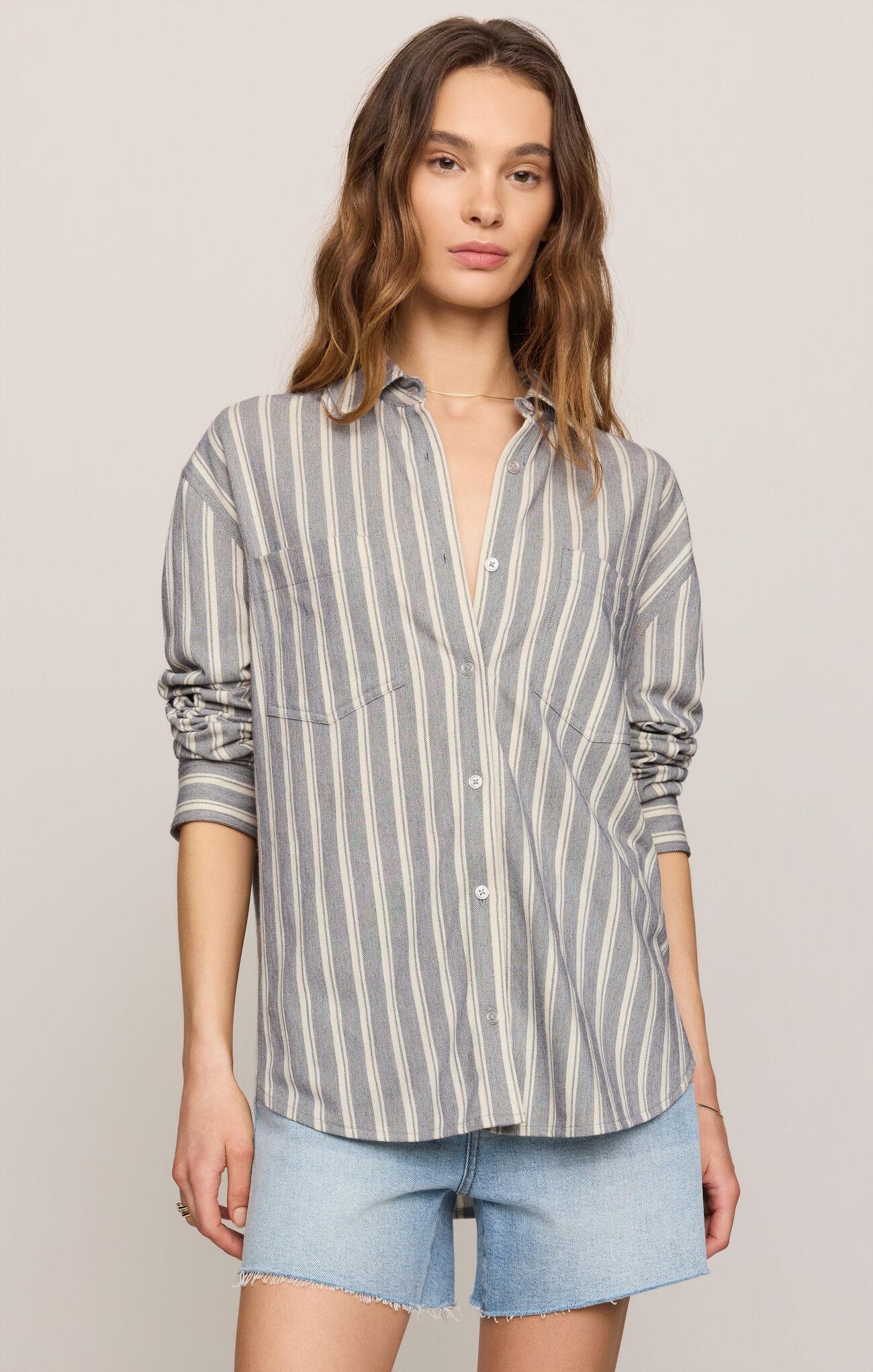 Reese Button Up Stripe Top - Summer Stone