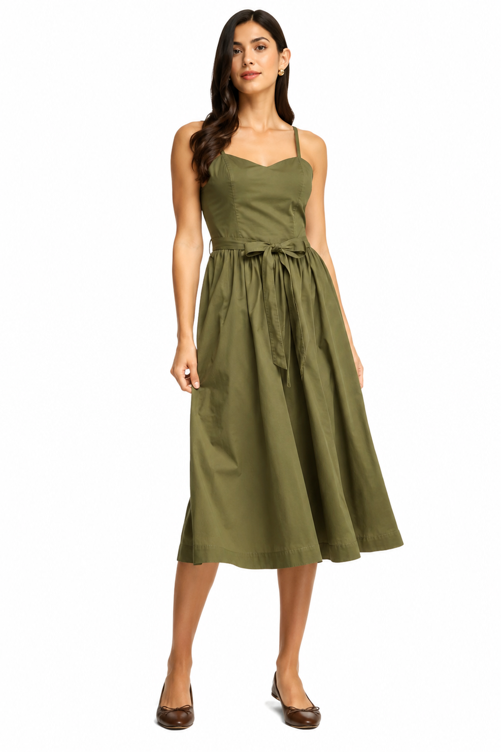 Olive Tie-Waist Midi Dress