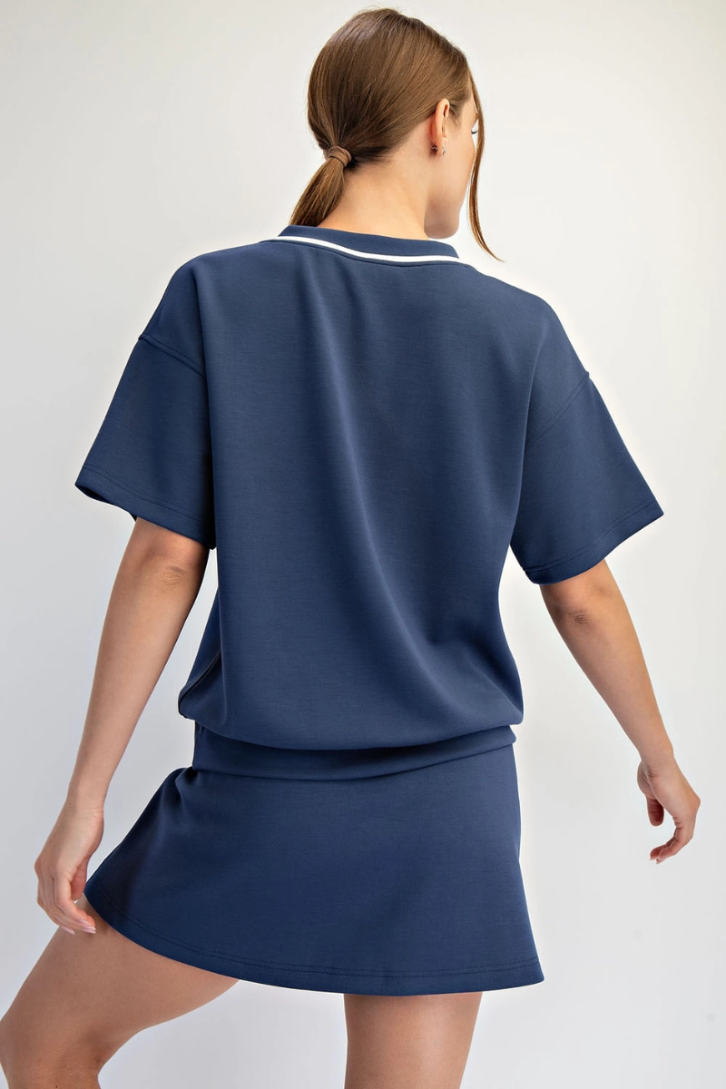 Rae Mode Modal Scuba V Neck Flat Piping Short Sleeve Top - Back View