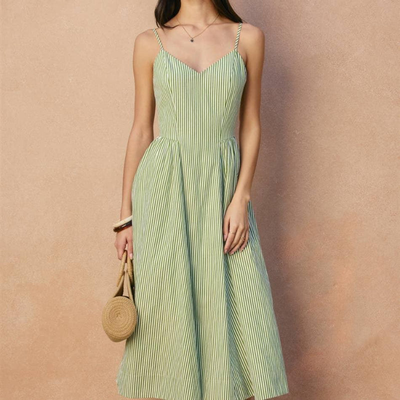 Dress Forum Stripe Gathered Hip Midi Dress - Front View