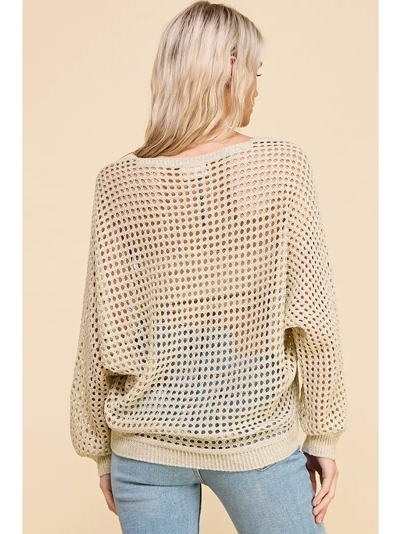 Long Sleeve Open Weave Foil Knit Sweater