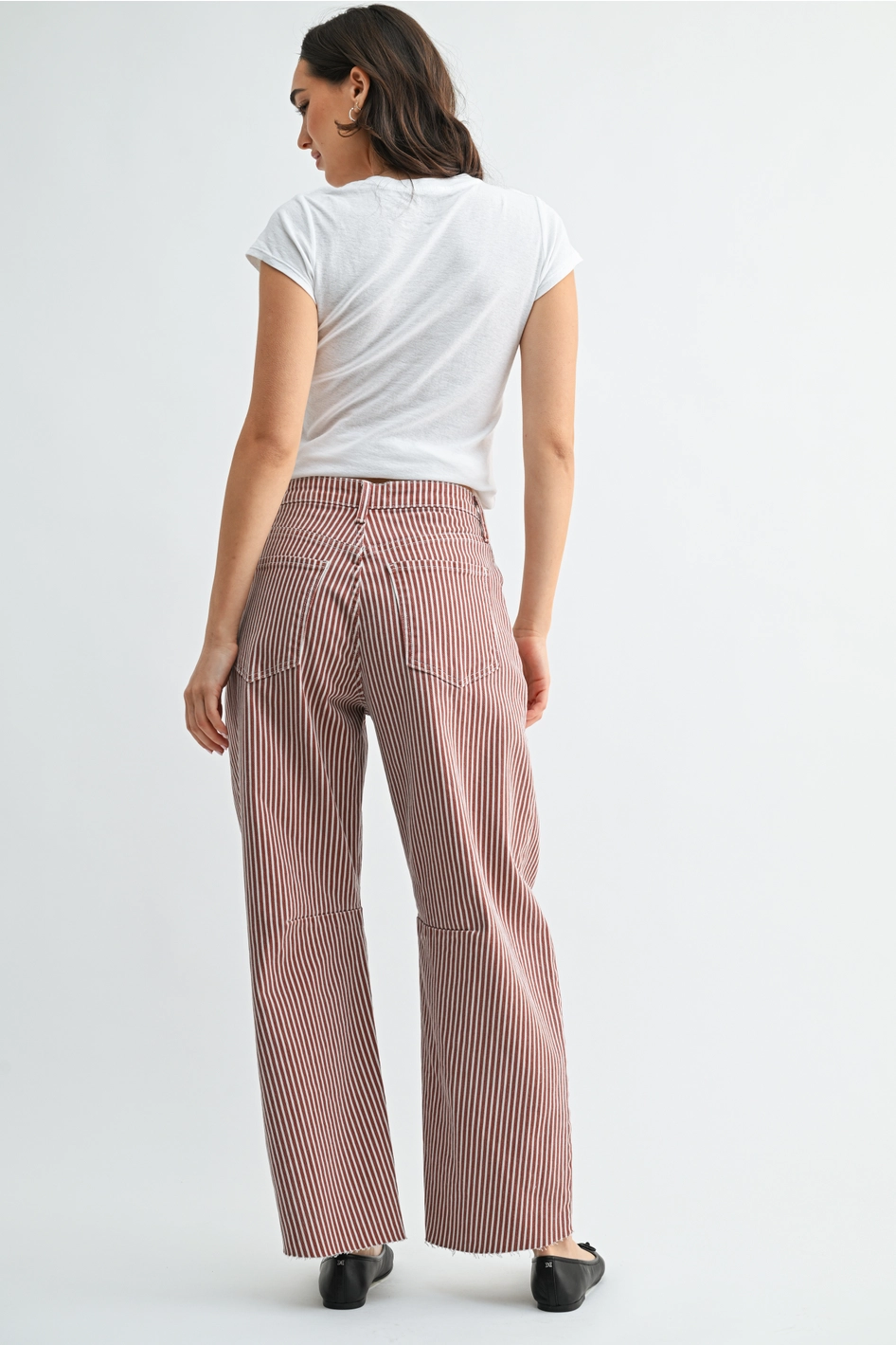 Raw Hem Barrel Jean w/ Seams - Spice Brown Stripe