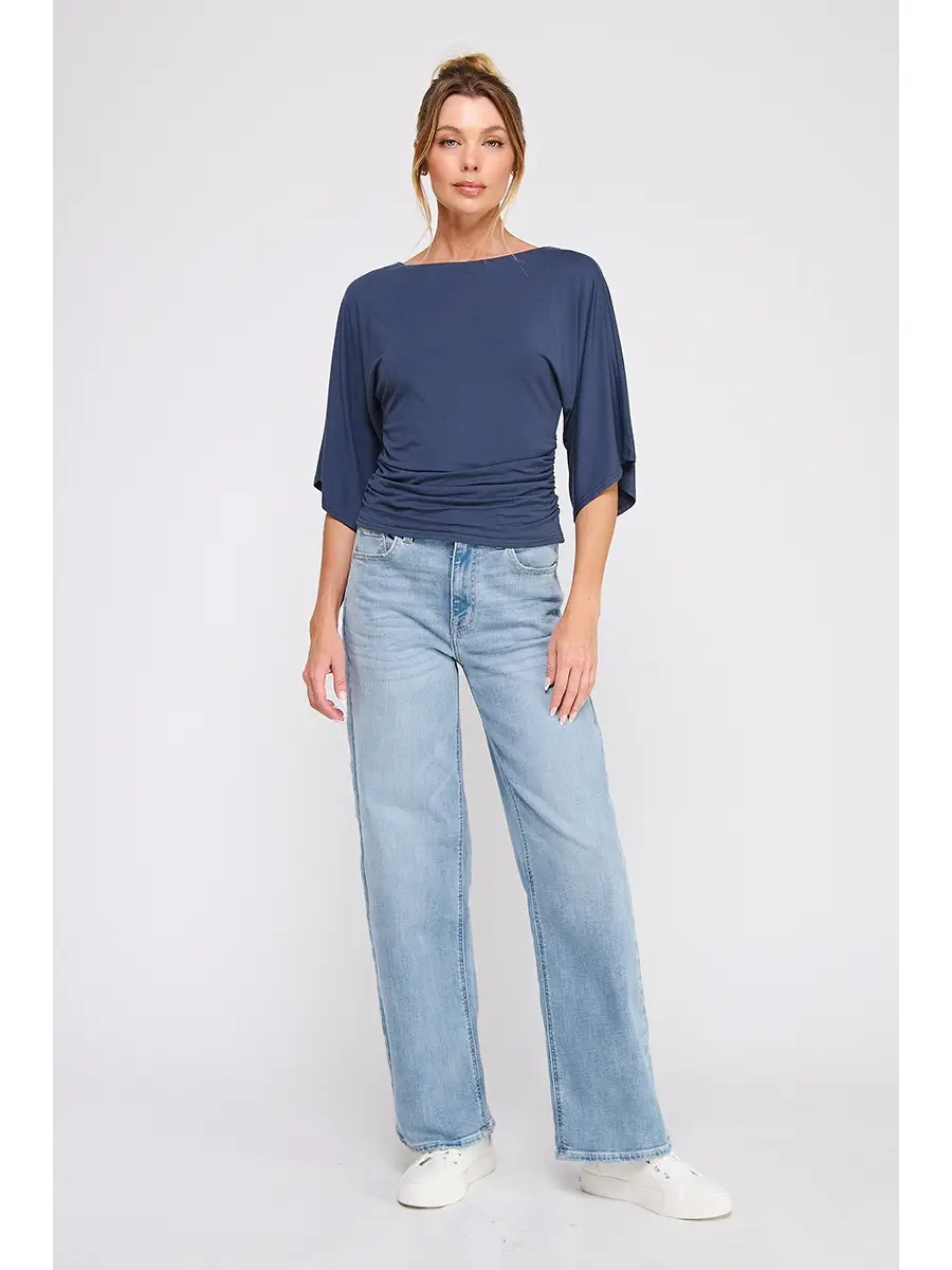 Double Knit Angel Sleeve Top - Slate Blue