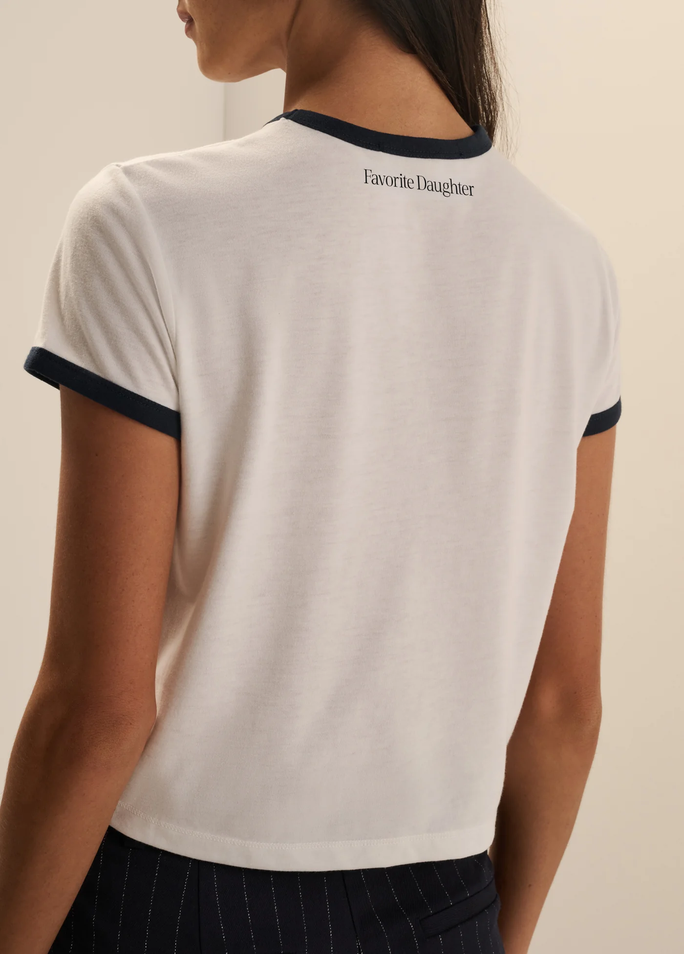 The Cropped Favorite Ringer Tee - White/Navy