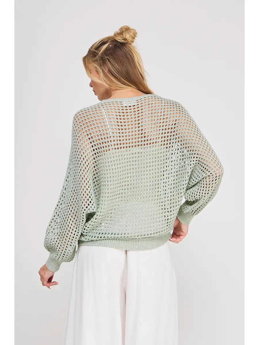 Long Sleeve Open Weave Foil Knit Sweater