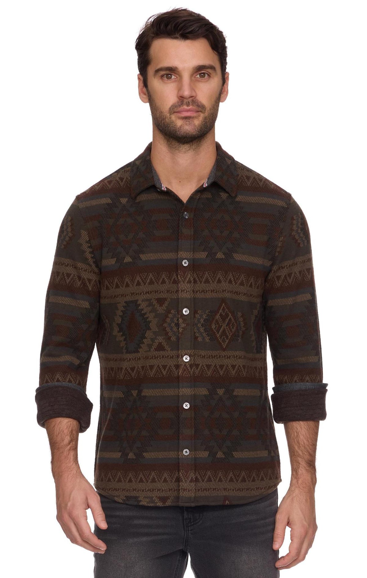 Forestdale L/S Southwestern Hero Knit Flannel - Olive/Brown