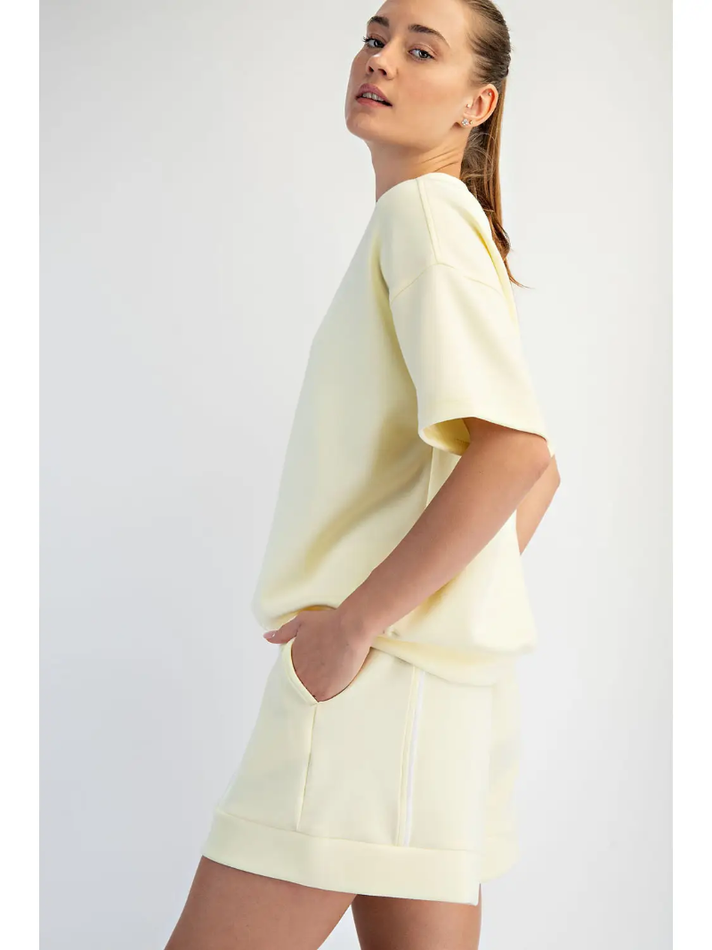 Rae Mode Modal Scuba V Neck Flat Piping Short Sleeve Top - Side View