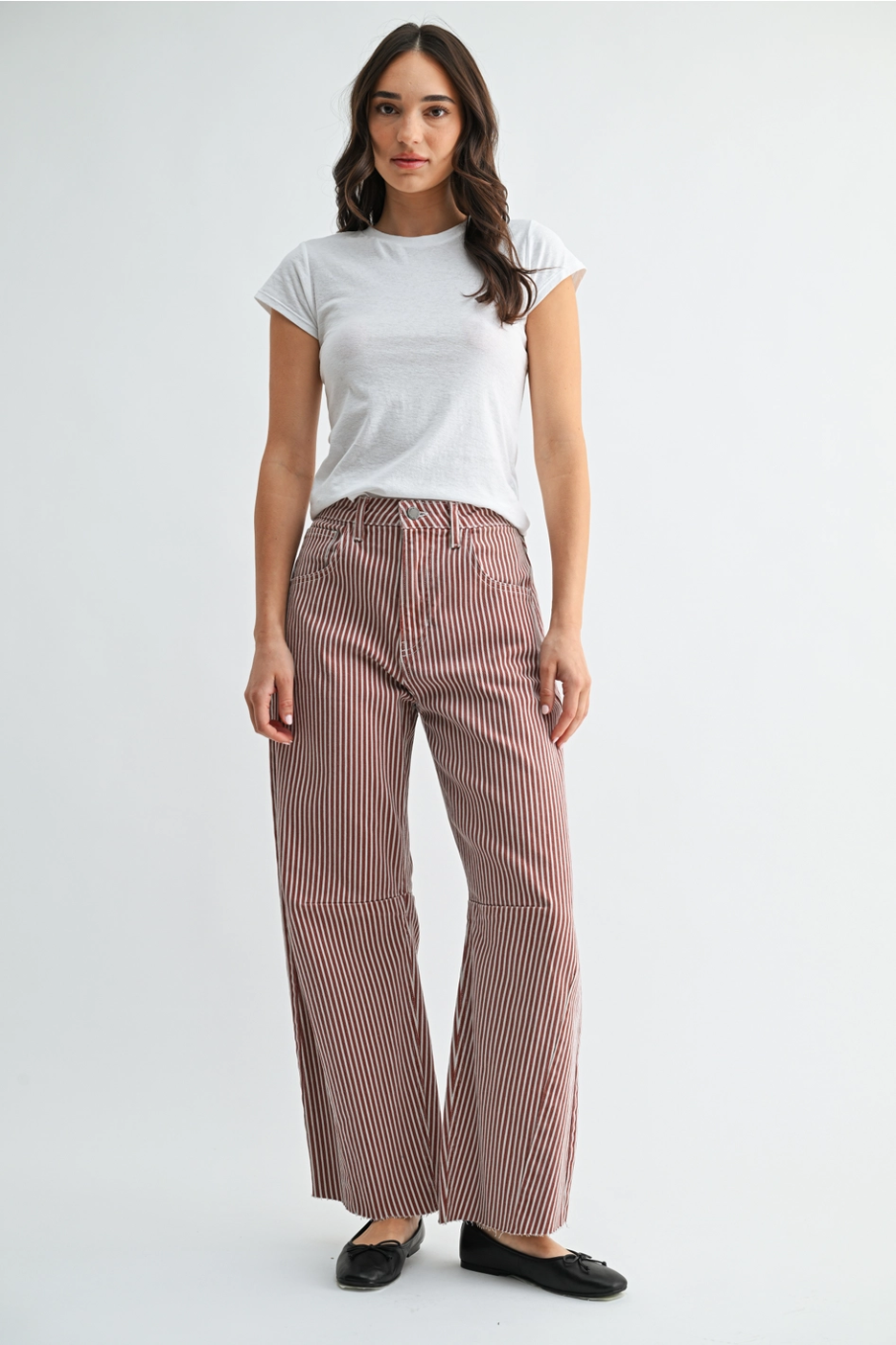 Raw Hem Barrel Jean w/ Seams - Spice Brown Stripe