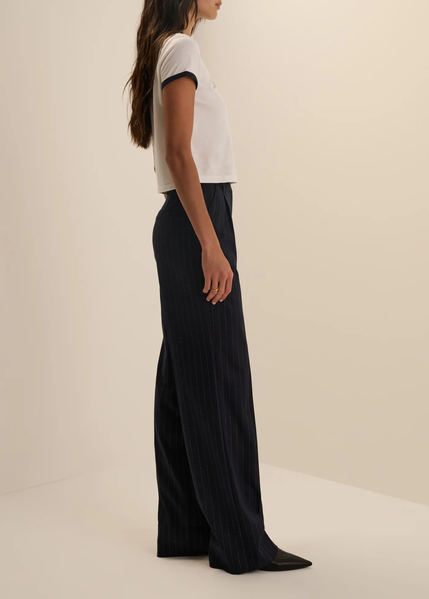 The Cropped Favorite Ringer Tee - White/Navy