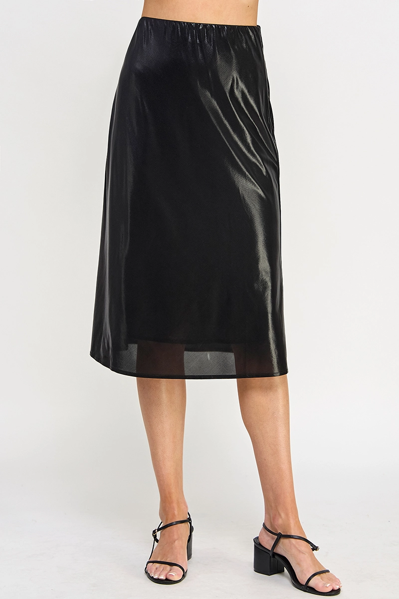 Liquid Metal Midi Skirt - Black