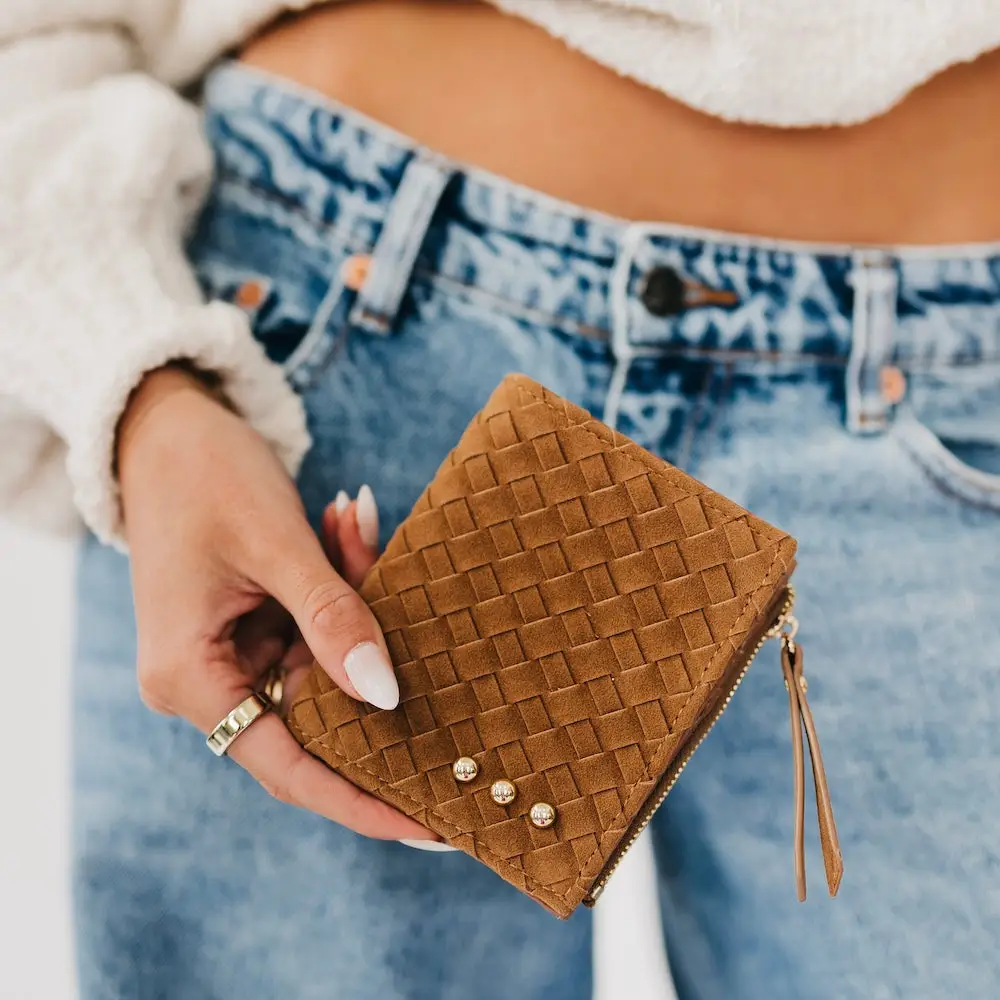 Kat Suede Wallet - Camel