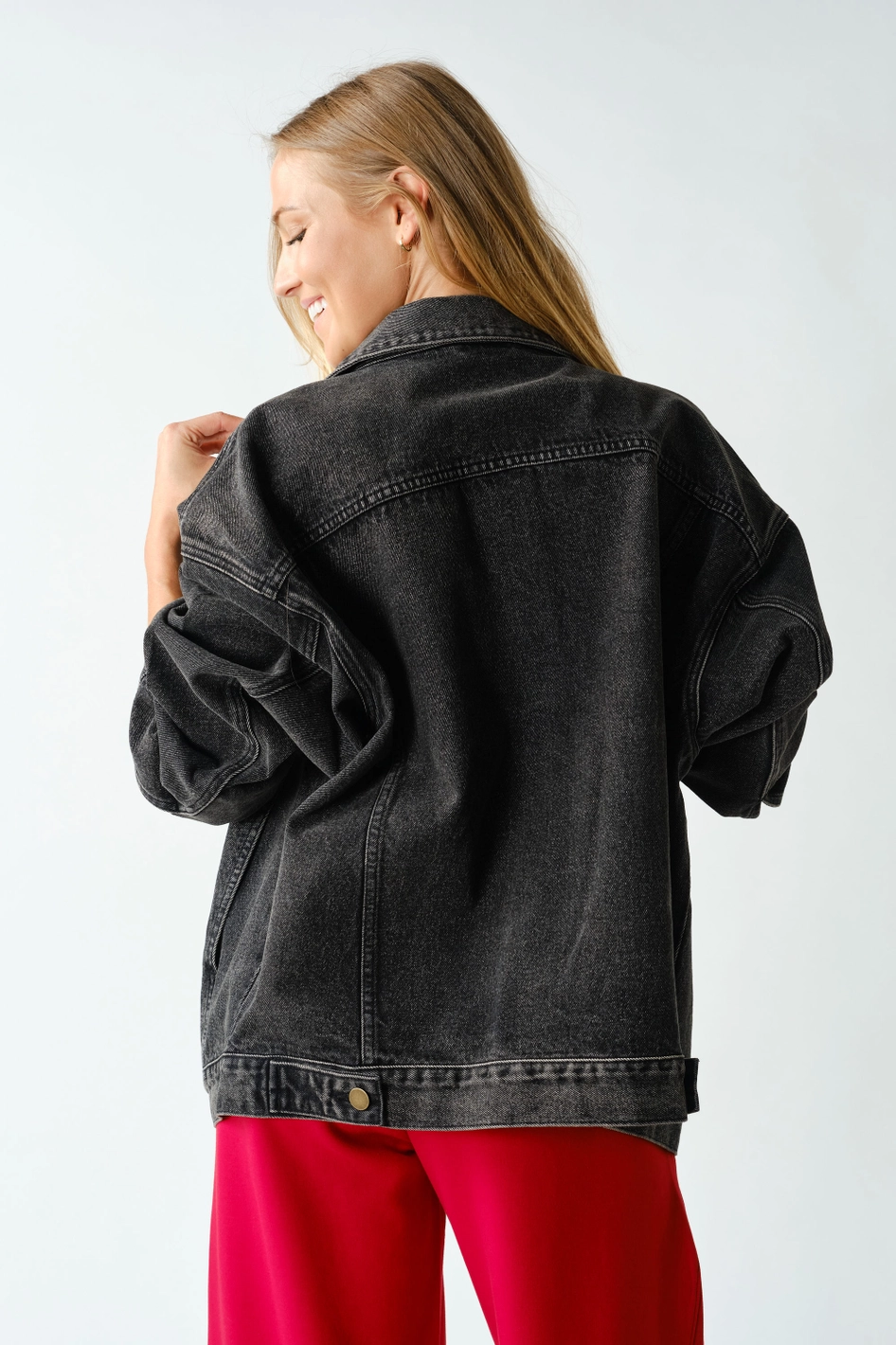 Boxy-Cut Denim Jacket - Charcoal Grey