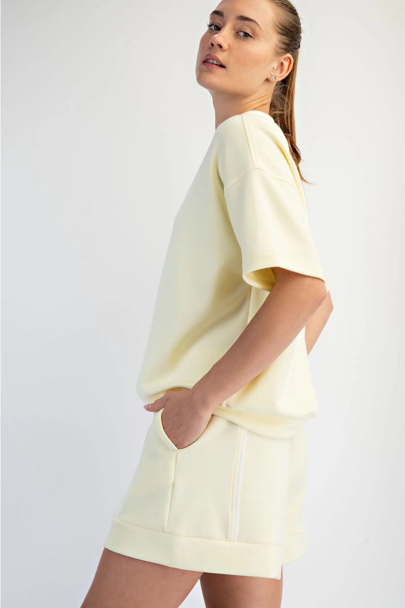 Rae Mode Modal Scuba V Neck Flat Piping Short Sleeve Top - Side View