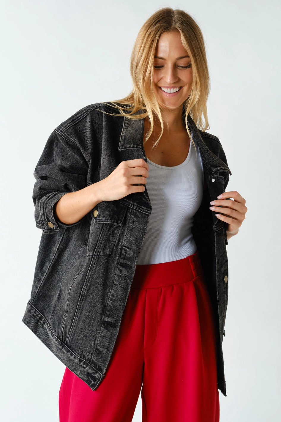 Boxy-Cut Denim Jacket - Charcoal Grey