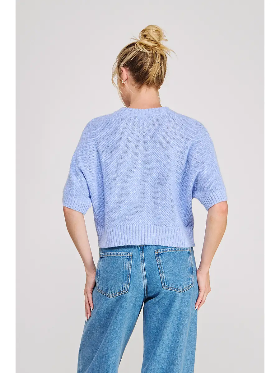 Short Sleeve Sweater Top - Soft Blue