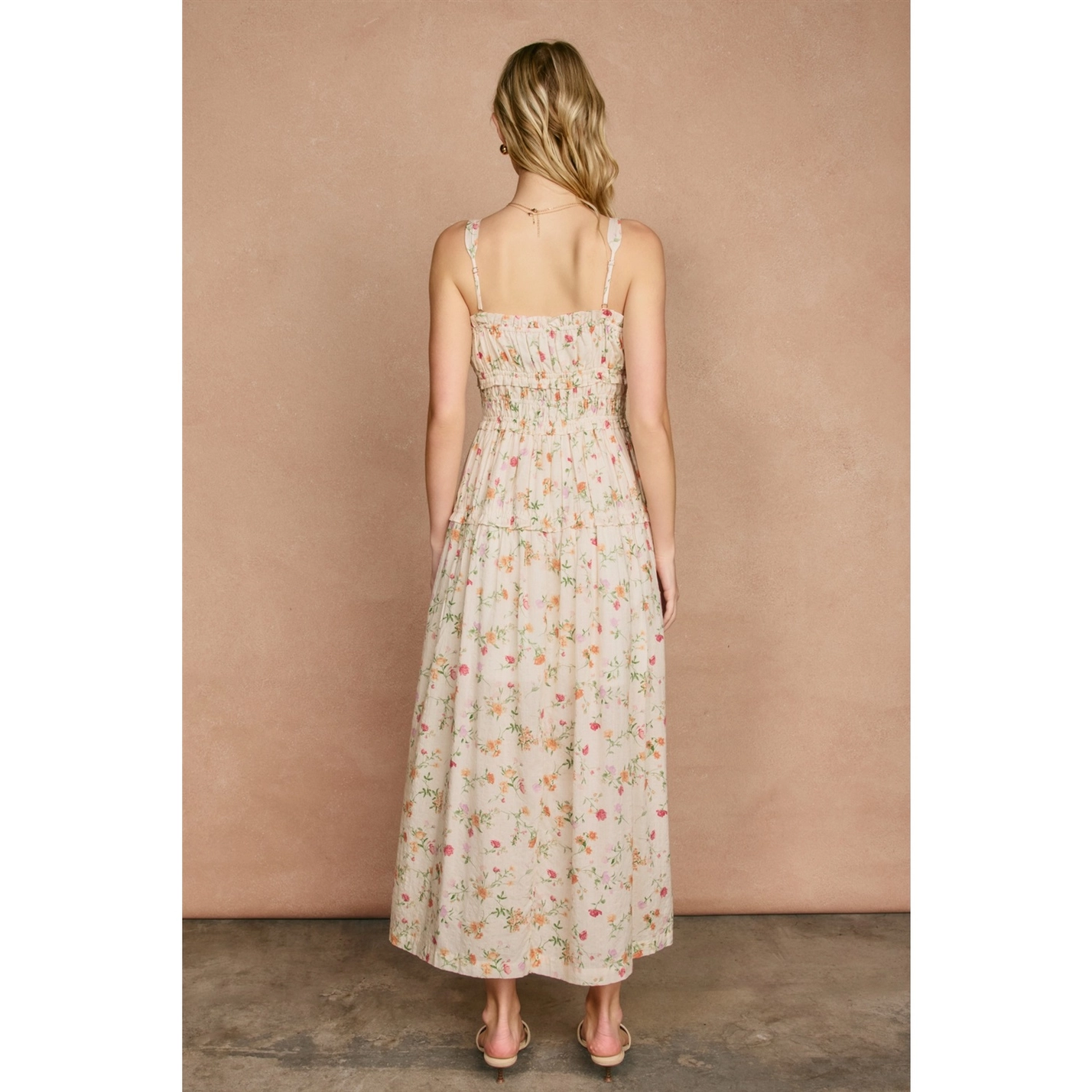 Honey Butter Shirred Midi Dress - Poppy Rose