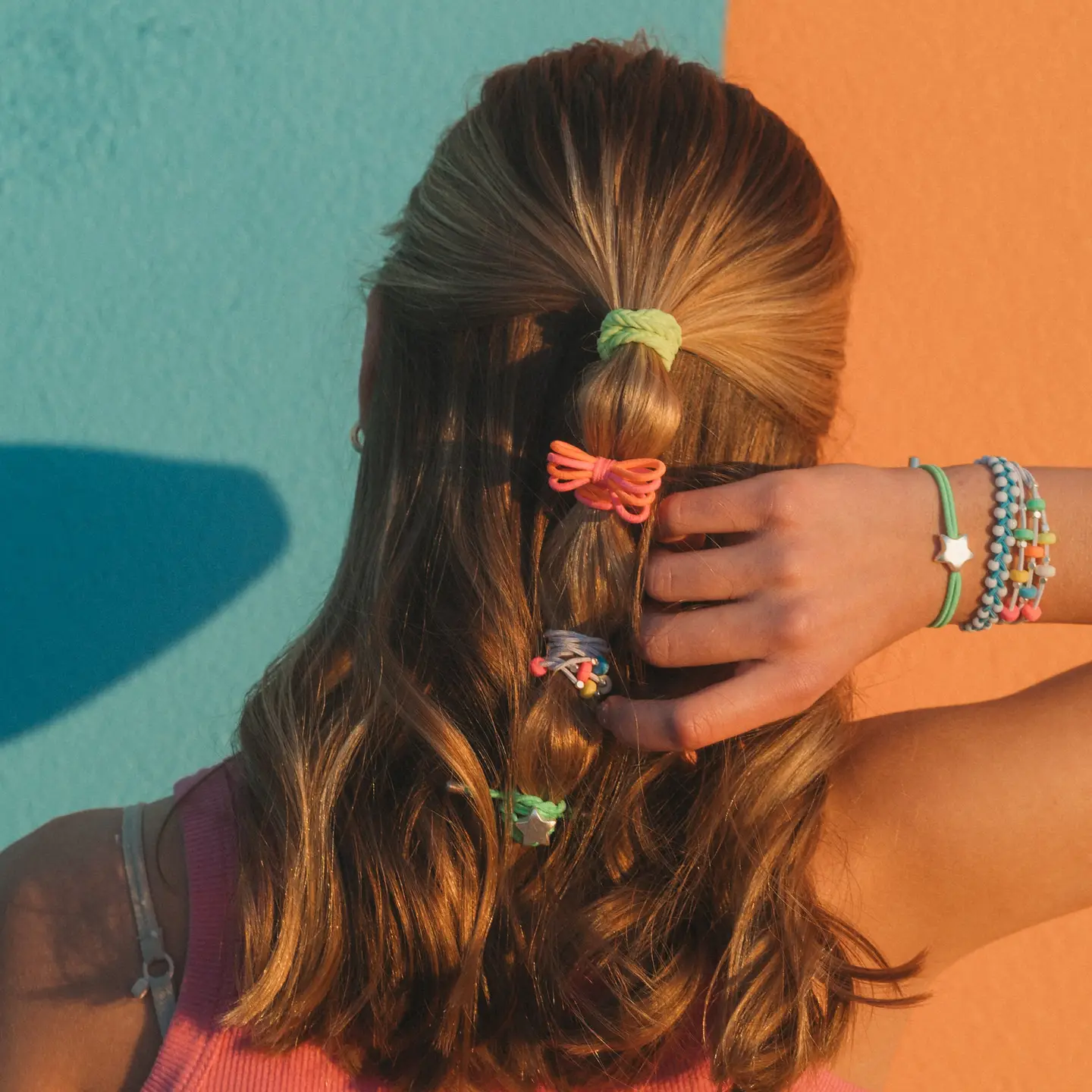 "Glow" Neon with Silver Accents Hair Tie Bracelets - Medium