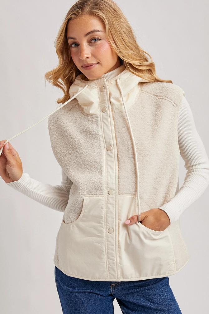 Sherpa Fleece Hooded Vest – Ecru