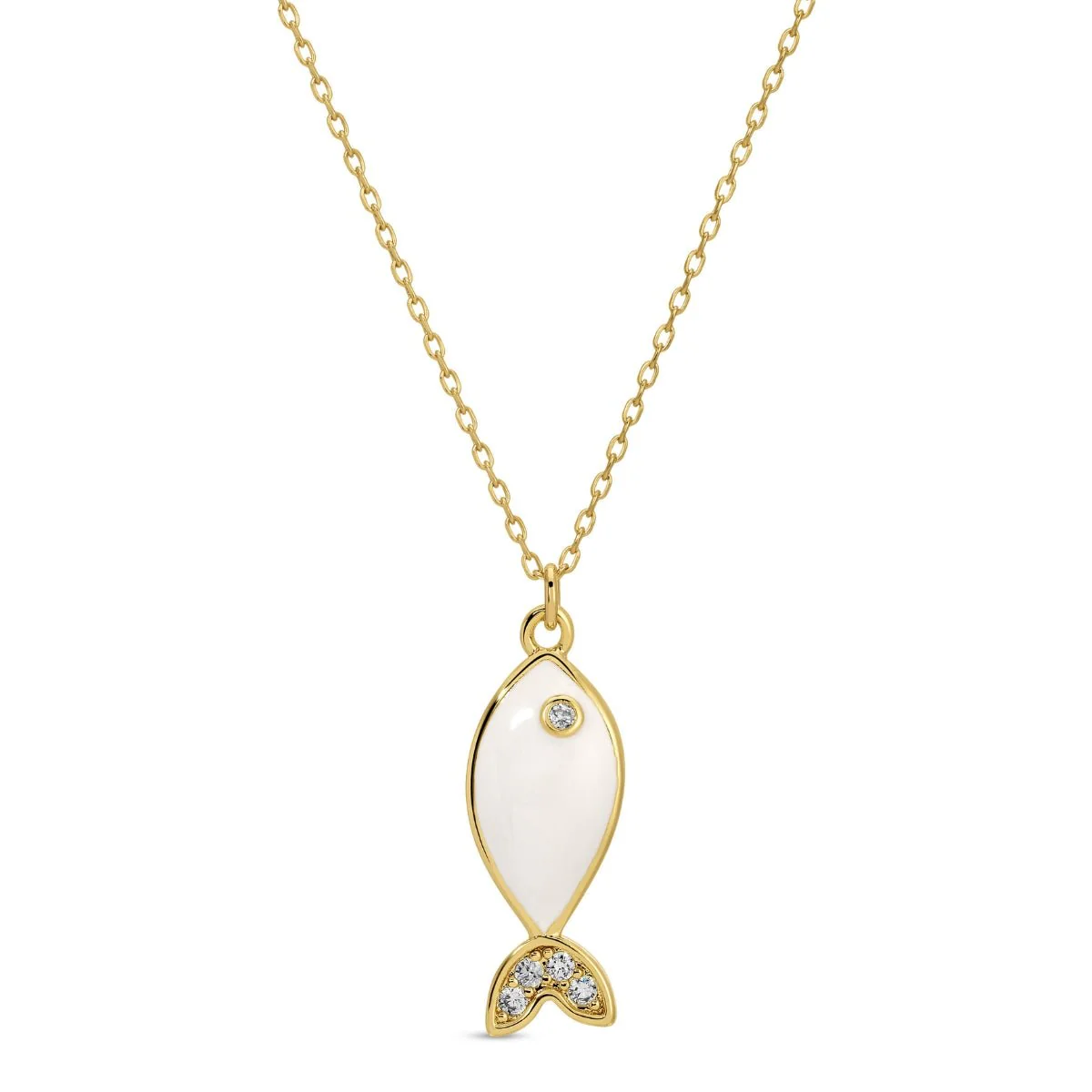 Necklace - Colorful fish with cz tail pendant - Gold