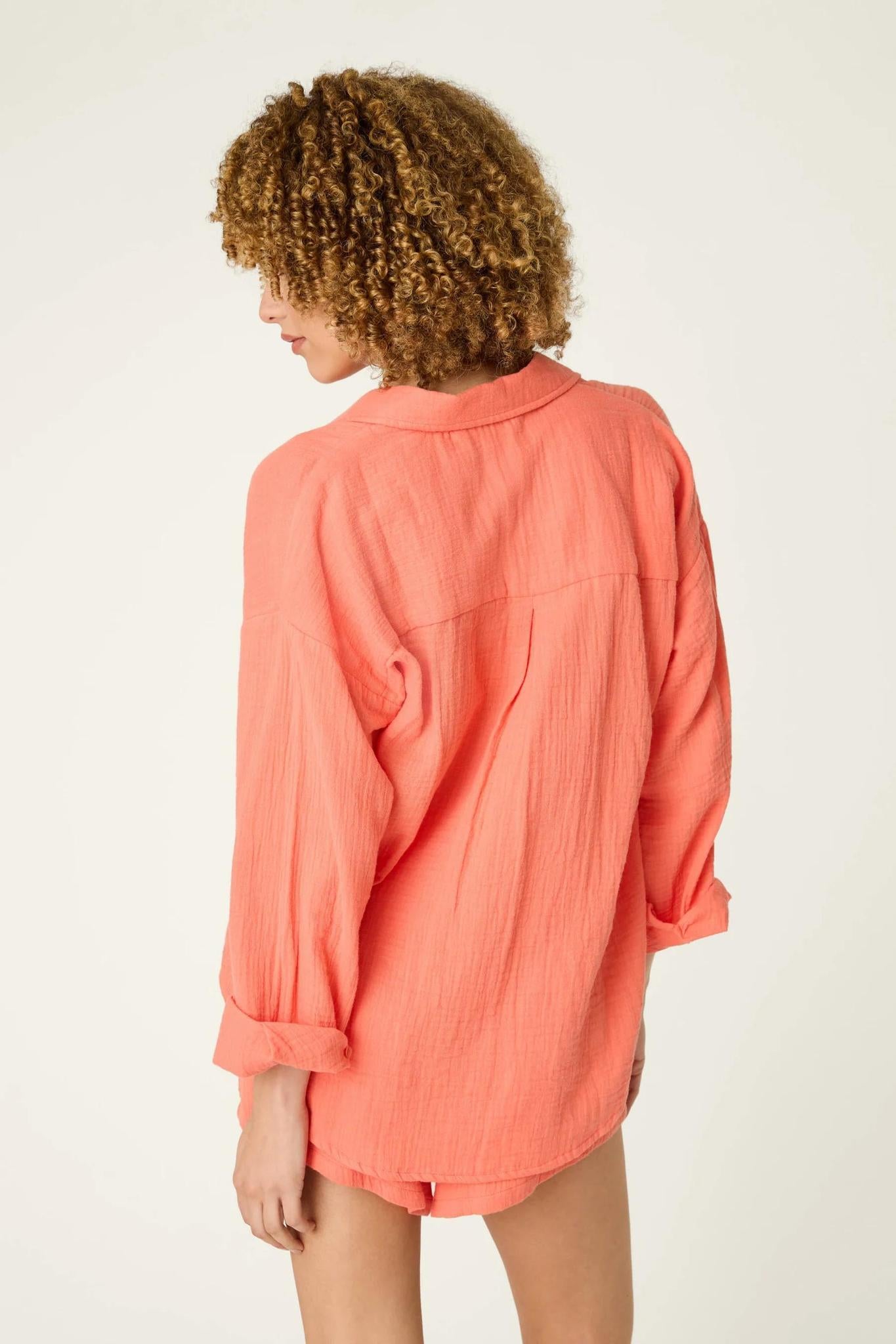 Sea You in Capri Hot Coral Long Sleeve Top