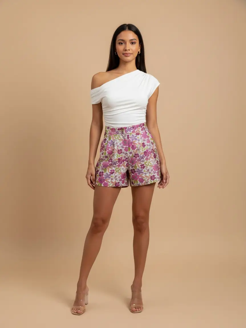 Multicolor High Waist Shorts with Pockets