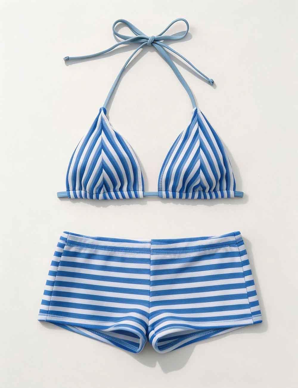 Ladies Striped Tie Back Triangle Halter Bikini Top