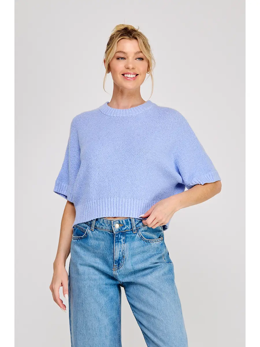 Short Sleeve Sweater Top - Soft Blue