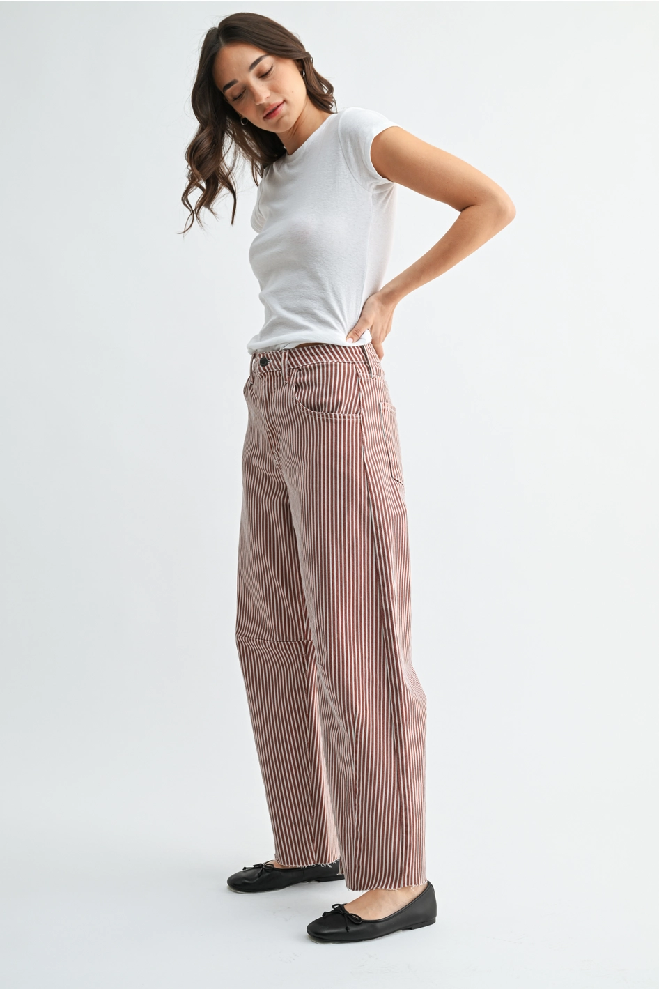 Raw Hem Barrel Jean w/ Seams - Spice Brown Stripe