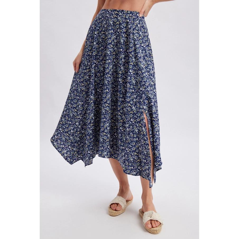 Floral Handkerchief Midi Skirt
