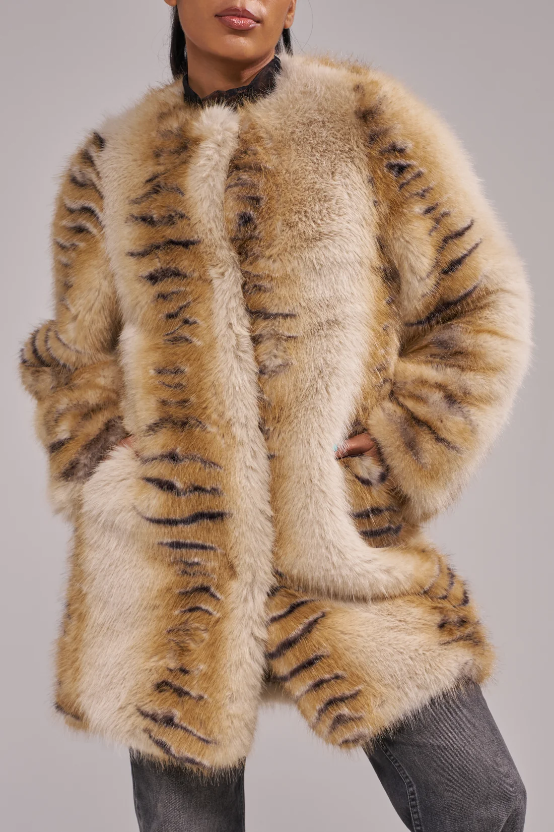 Elle Faux Fur Coat - Cream Multi