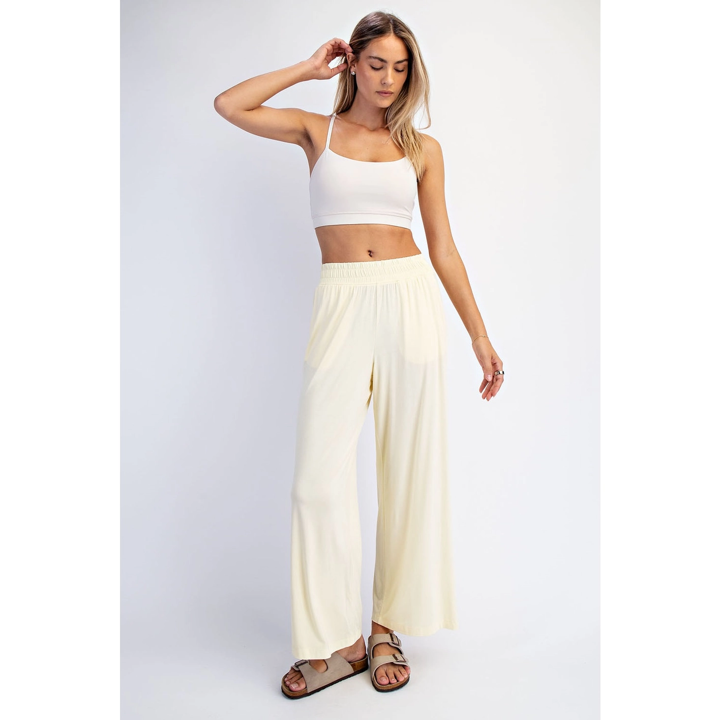 Viscose Modal Cropped Wide Leg Pants - Lemon Chiffon