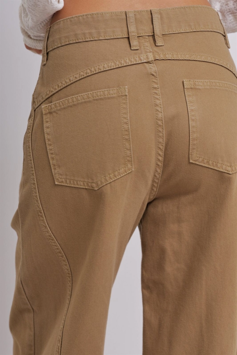 Cotton Barrel Leg High Rise Pants Camel - Back View