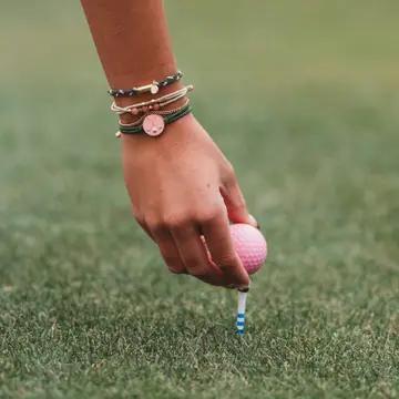 "Tee Time" Green and Pink Hair Tie Bracelets with Removable Ball Marker - Medium
