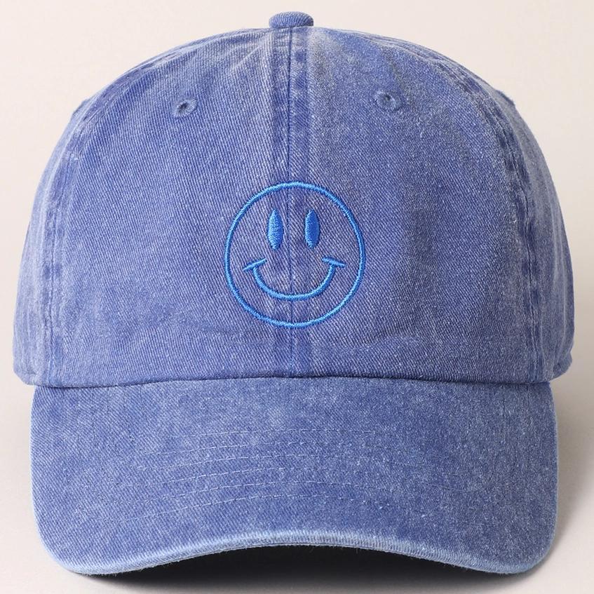 Happy Face Embroidered Cotton Baseball Cap