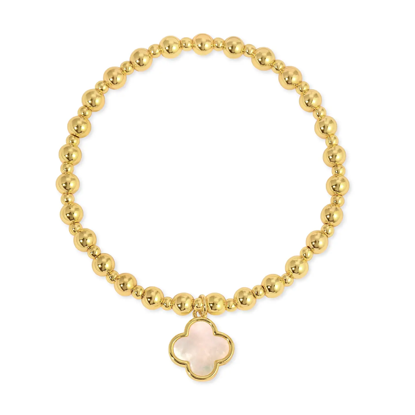 Beaded Bracelet with Classic Quatrefoil Charm - Gold