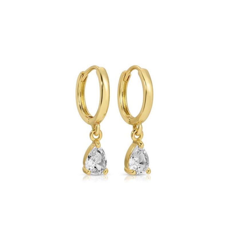 Splendid Iris Teardrop Gold Cubic Zirconia Huggies