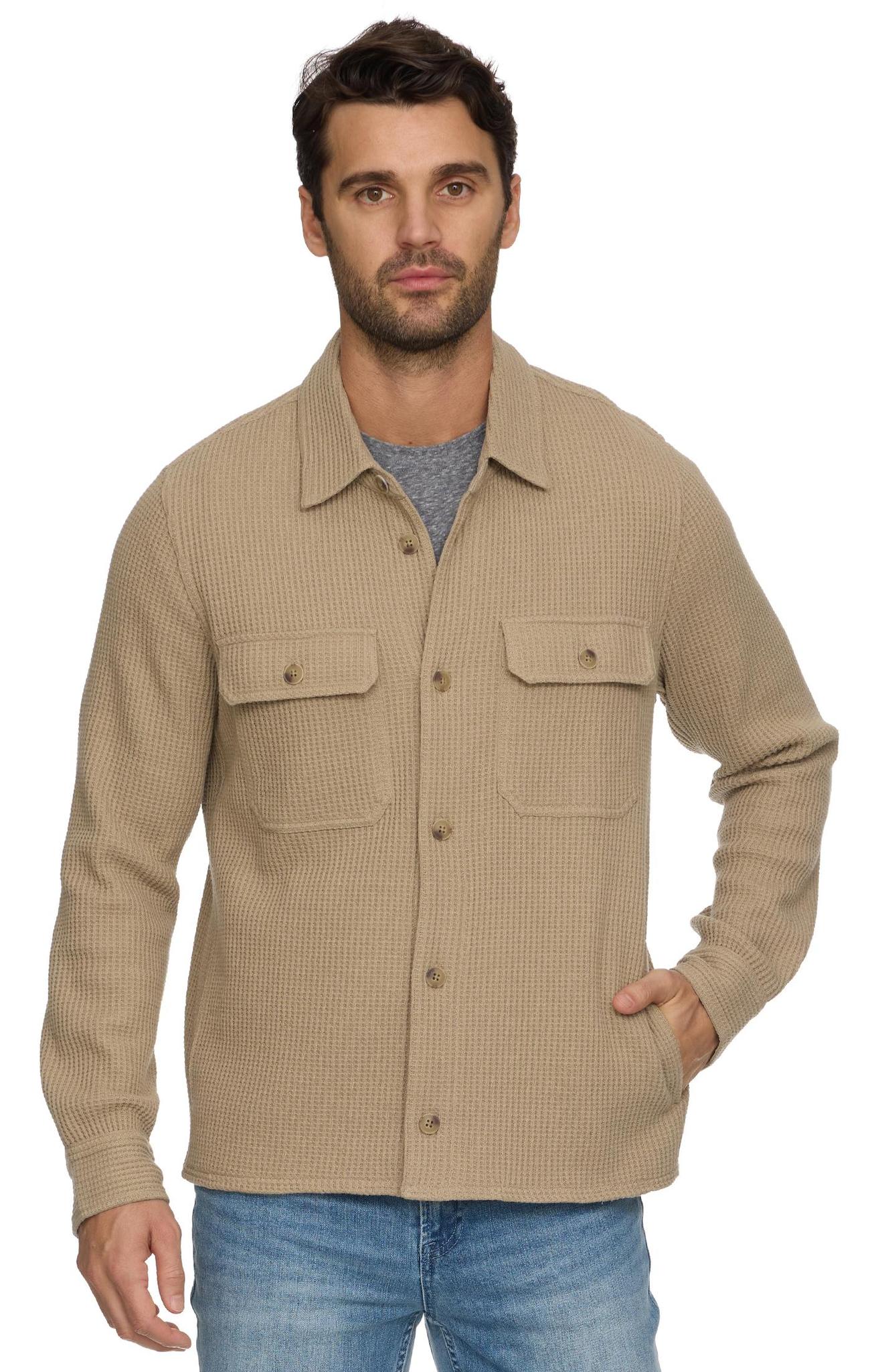 Elmore Waffle Knit Shirt Jacket - Tan