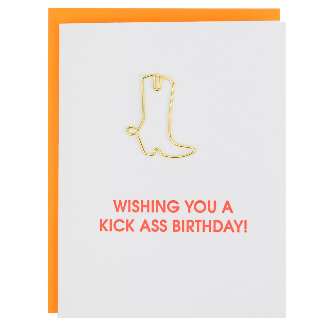 Wishing You A Kick Ass Birthday  - Cowboy Boot Paperclip Card