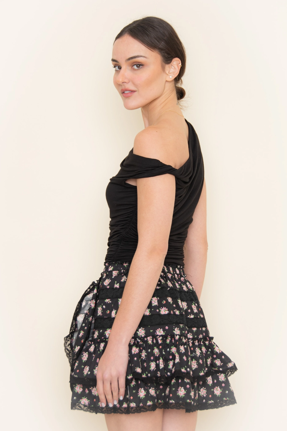 Elevated Basics Single Side Off Shoulder Top - Black