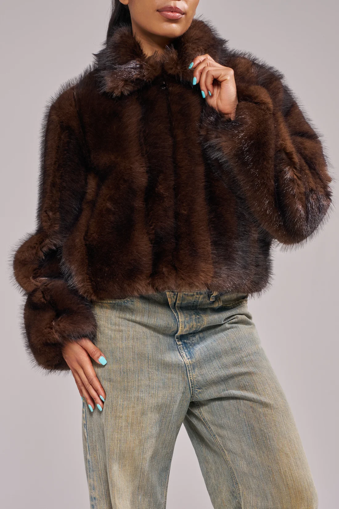 Kessia Faux Fur Jacket - Chocolate