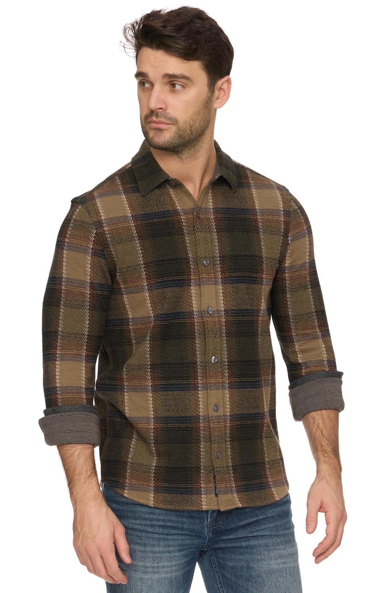 Crowley L/S Hero Knit Flannel - Olive/Brown